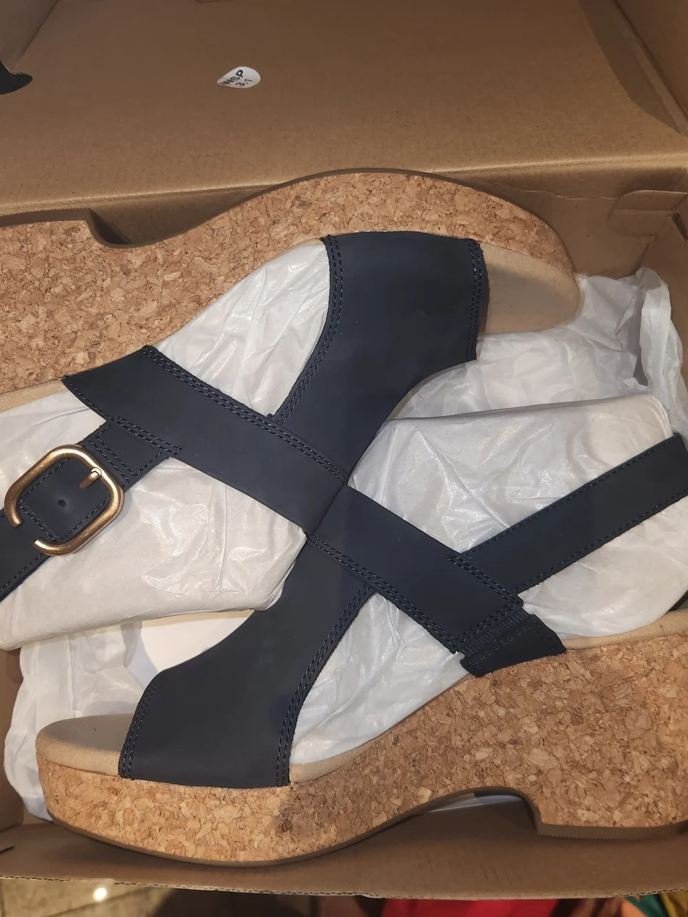 Clarks Open-Toe Navy Wedge 10 Wide Width Bnib
